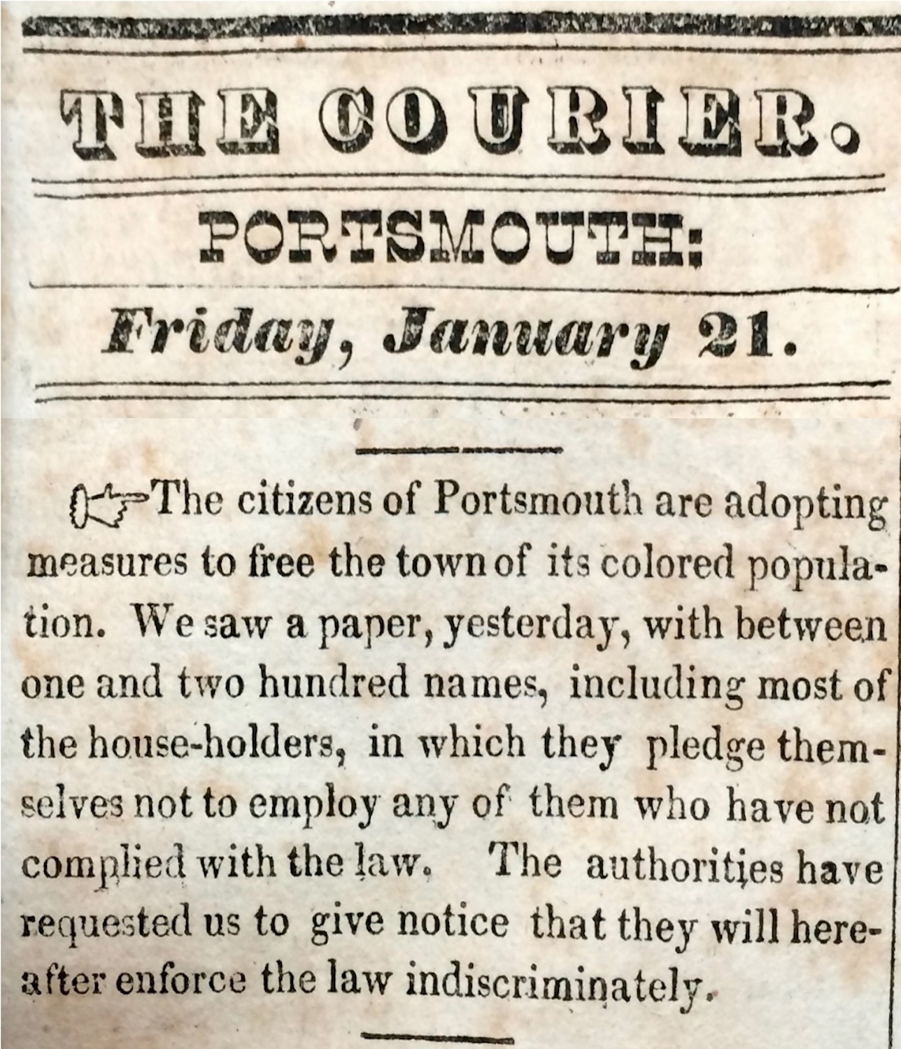 "Black Friday," documented in the Portsmouth Courier (1831)